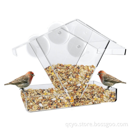 Acrylic Window Bird Feeder. Sliding Roof. Super Strong Suction Cup Design Secures the Bird House on the Window.